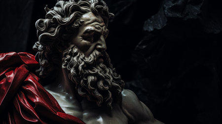 Dramatic Sculpture of a Mythological Figure with Intense Expressionの素材