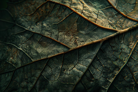 Close-up Texture of a Green Leaf with Vein Detailsの素材