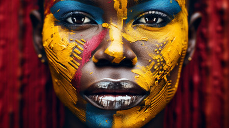 Portrait of a Woman with Vibrant Tribal Face Paintの素材