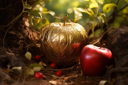 Enchanted Golden Apple in a Mystical Forestの素材