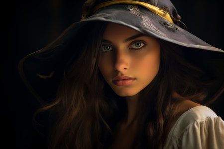 Mysterious woman in a vintage hatの素材