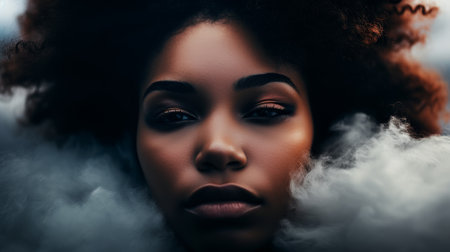 Serene Beauty: Woman Surrounded by Cloudsの素材