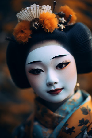 Traditional Japanese Geisha in Kimono with Elegant Makeupの素材