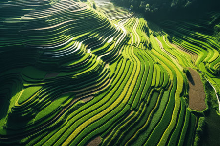 Sunlit Terraced Rice Fields at Sunriseの素材