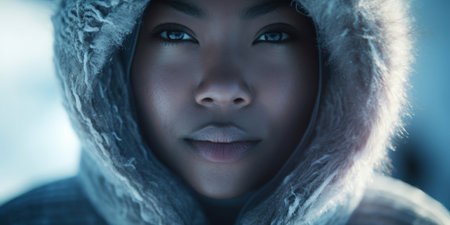 Close-up Portrait of a Woman in Winter Attireの素材