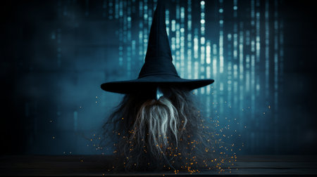 Mysterious wizard with glowing magical sparksの素材