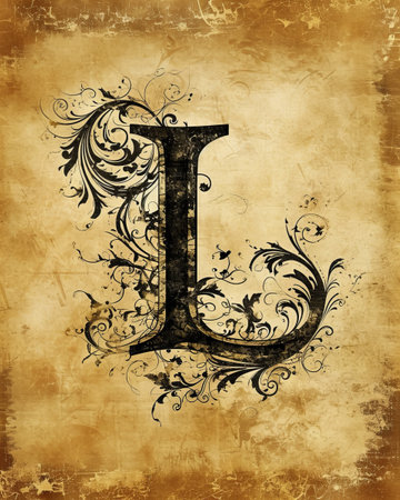 Elegant vintage letter L with floral ornamentの素材