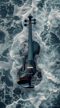 Violin submerged in swirling sea wavesの素材