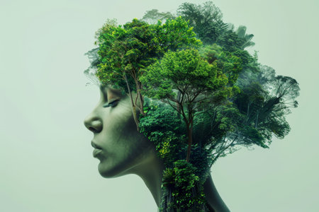 Conceptual Portrait of a Woman with a Forest for Hairの素材