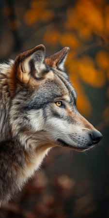 Close-up of a Gray Wolf in Autumnの素材