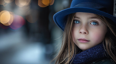 Young girl in winter attire with a thoughtful expressionの素材