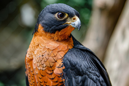Close-up of a majestic orange and black falcon in natural habitatの素材