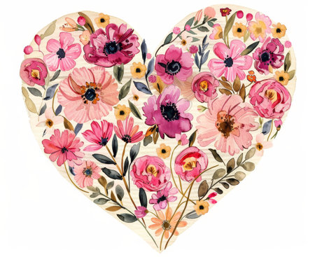 Floral Heart Watercolor Illustrationの素材