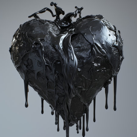 Glossy Black Heart with Dripping Paintの素材