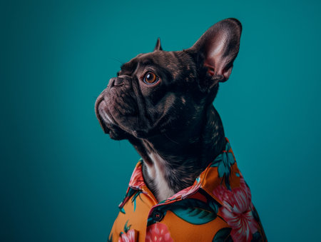Stylish French Bulldog in a Floral Shirtの素材