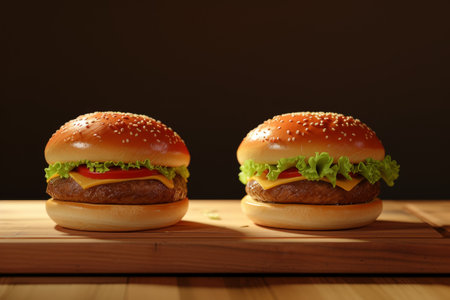 Delicious Classic Burgers on Wooden Tableの素材