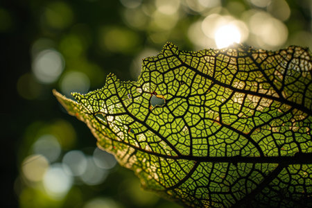 Sunlight Shining Through the Intricate Veins of a Leafの素材