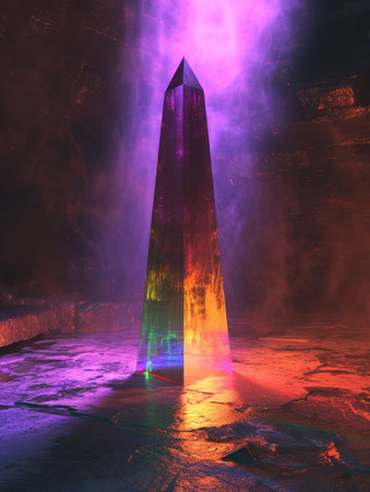 Mystical glowing monolith in a surreal landscapeの素材