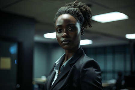 Confident businesswoman in office settingの素材