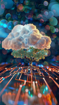 Futuristic Tree Growing on Digital Landscapeの素材
