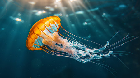 Vibrant Jellyfish Swimming Gracefully Underwaterの素材