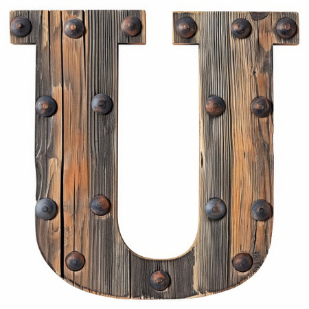 Rustic Wooden Letter U with Metal Boltsの素材