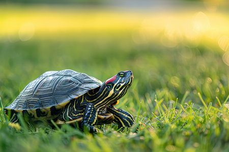 Turtle in the Grass at Sunsetの素材