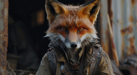 Anthropomorphic fox character in a dystopian settingの素材