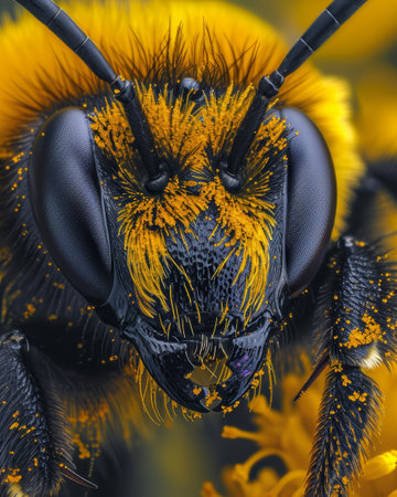 Close-up of a Bee Covered in Pollenの素材