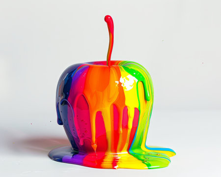 Colorful Paint Dripping on Apple Sculptureの素材