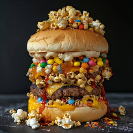 Extravagant Gourmet Burger Loaded with Toppingsの素材