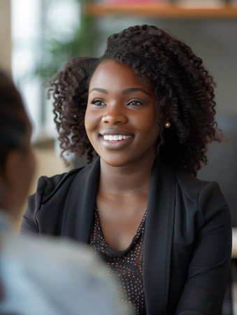 Professional woman smiling during a business meetingの素材