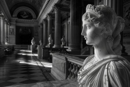 Elegant marble statue in a grand hallの素材