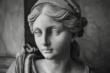 Close-up of a Classical Statue of a Woman in Monochromeの素材