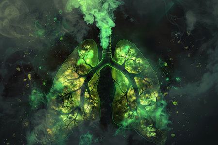 Conceptual Art of Lungs as Trees with Green Smokeの素材