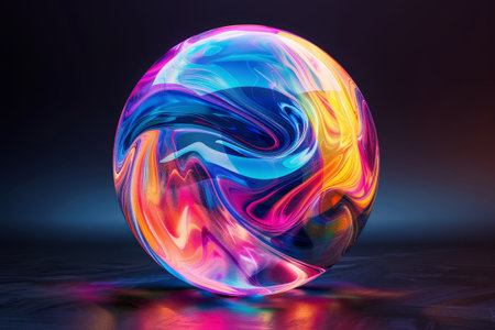 Vibrant Abstract Swirl Sphere on Dark Backgroundの素材