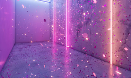 Abstract pink neon lights with floating particles in a futuristic corridorの素材
