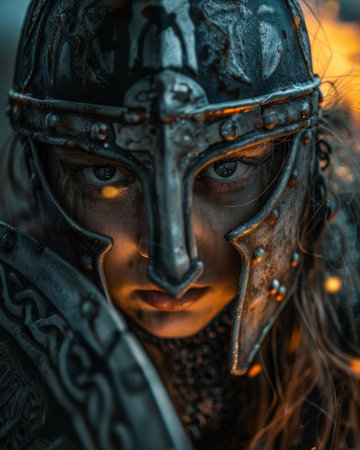 Intense warrior in armor gazing fiercelyの素材