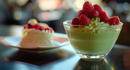 Delicious raspberry dessert in elegant presentationの素材