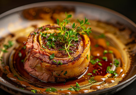 Gourmet Bacon-Wrapped Filet Mignon with Fresh Herbsの素材