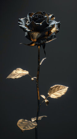 Elegant metallic rose sculpture on a dark backgroundの素材