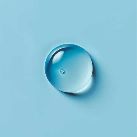 Minimalist blue water droplet on a smooth surfaceの素材
