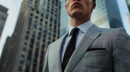 Confident businessman in a modern city settingの素材