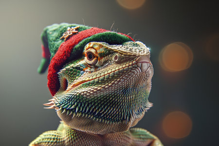 Bearded Dragon Wearing a Festive Hatの素材