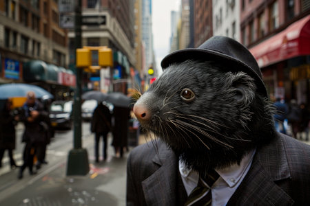 Otter in a Suit Exploring the City Streetsの素材