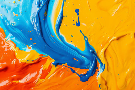 Vibrant swirl of blue and orange paintの素材