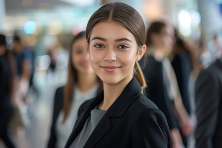 Confident young professional woman at a business eventの素材