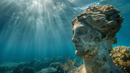 Underwater Statue Bathed in Sunlightの素材