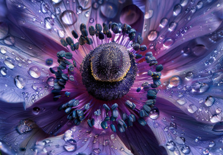 Close-up of a Dew-Kissed Purple Flowerの素材