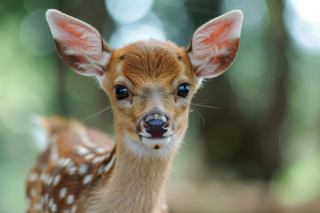 Close-up Portrait of a Young Fawn in Natural Settingの素材